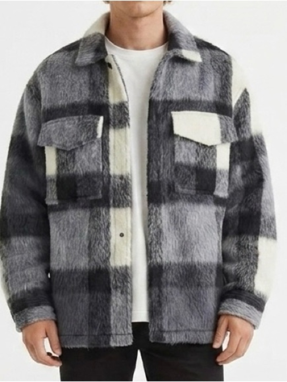 H&M Gray Plaid Shacket Jacket